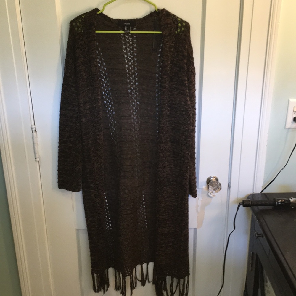 Forever 21 green fringe duster